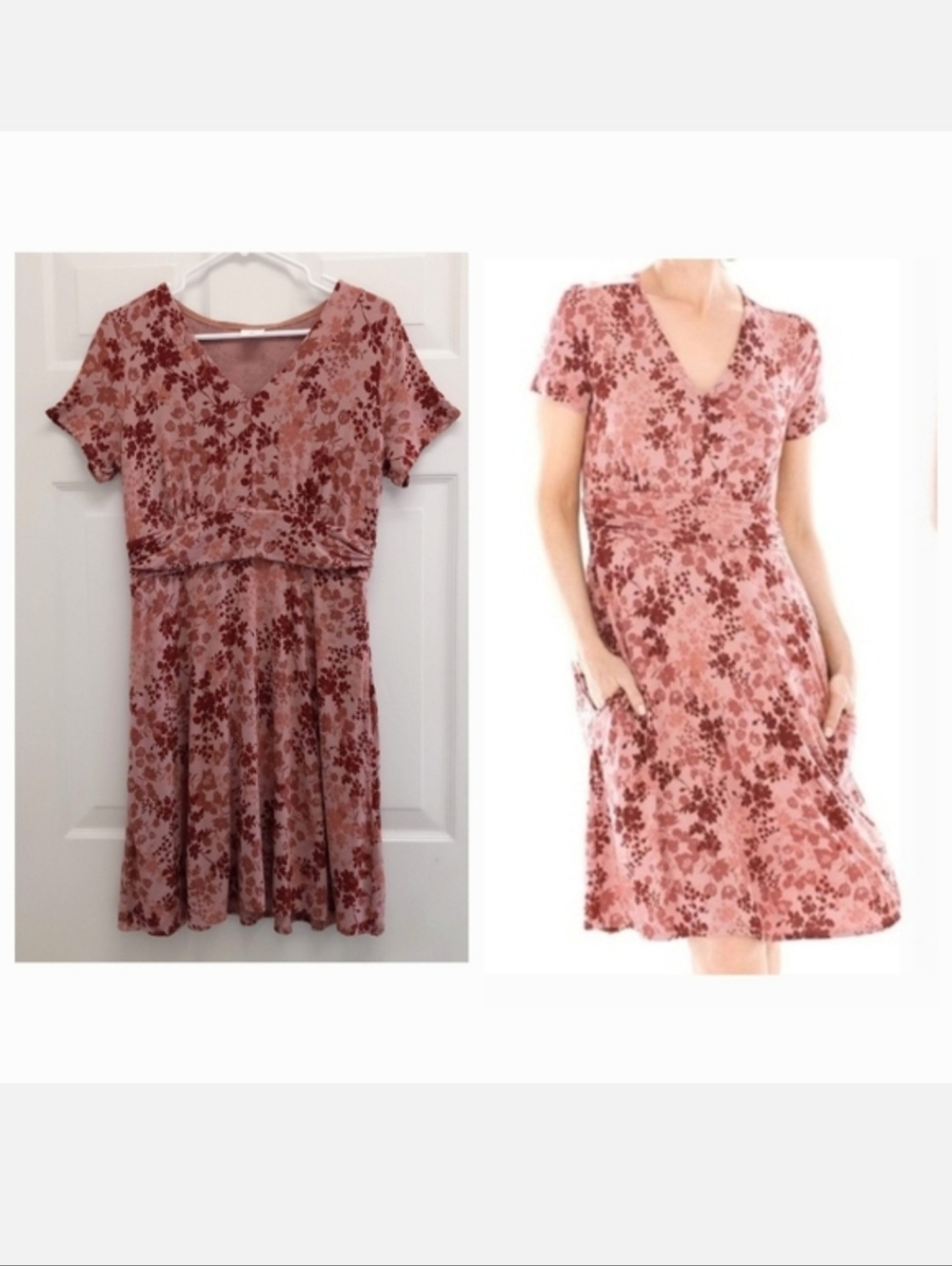 Soma Soft Jersey Floral Dress Medium V Neck Empire Waist Cottagecore Fairy Pink